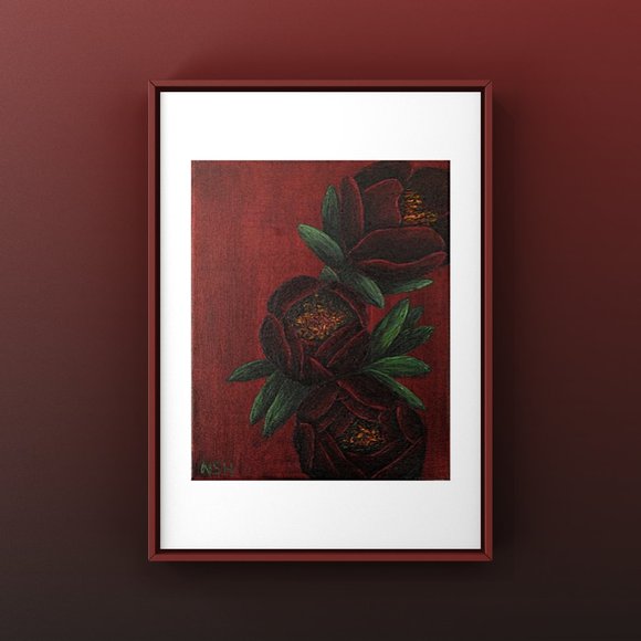Maroon Peony Print - Picture 1 of 3